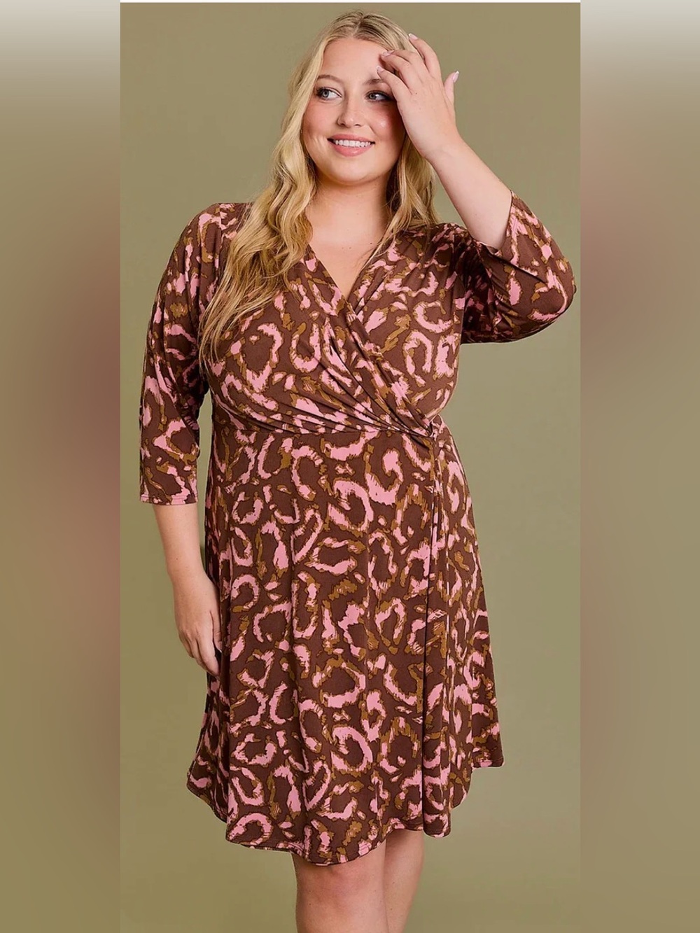 Gilli Pink and Brown Abstracts Print Wrap Dress